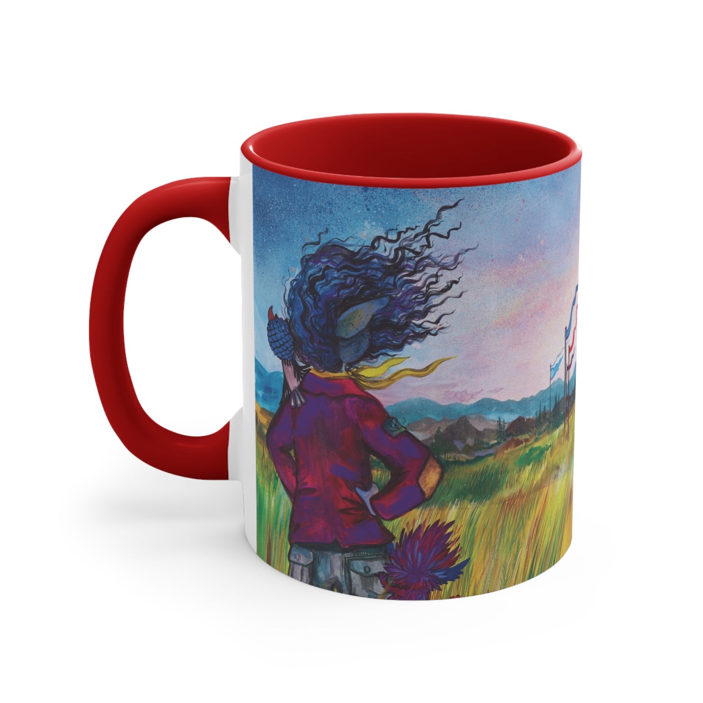 Whimsical Winds Accent Mug – Colorful Landscape with Fluttering Banners