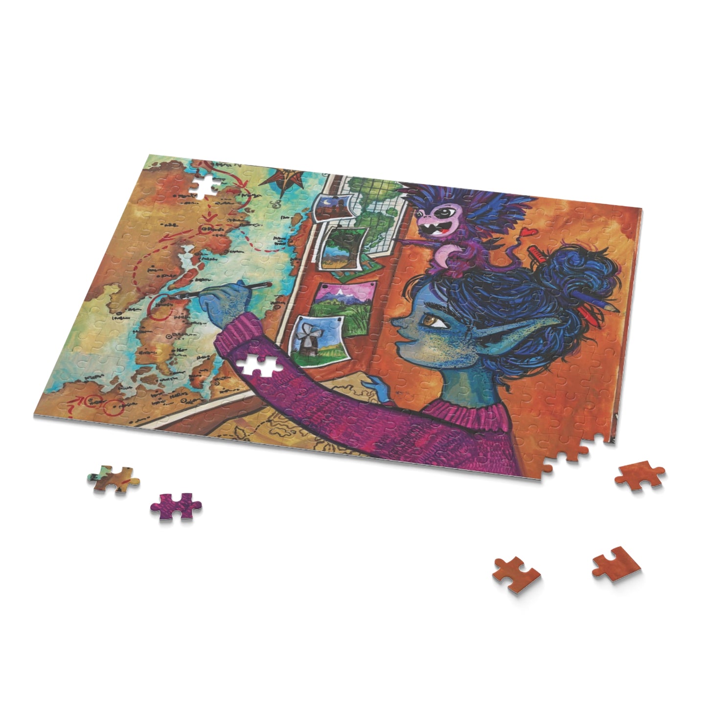 "She Mapped A Course" – Inspirational Puzzle #7 of 13-part series of transformational "Portal Puzzles" made from artwork from the book "But I Want To FLY!" (120/252/500-Piece)