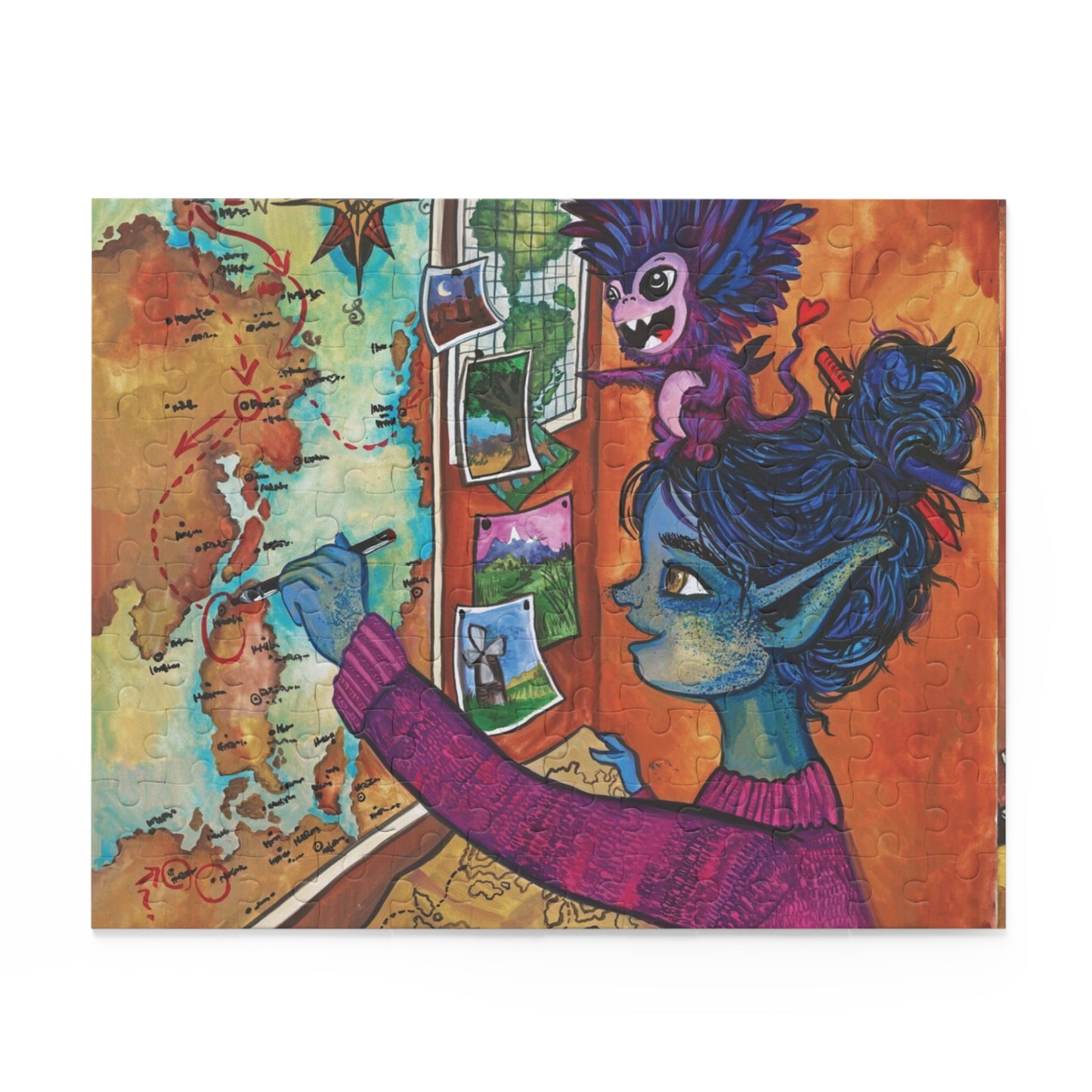 "She Mapped A Course" – Inspirational Puzzle #7 of 13-part series of transformational "Portal Puzzles" made from artwork from the book "But I Want To FLY!" (120/252/500-Piece)
