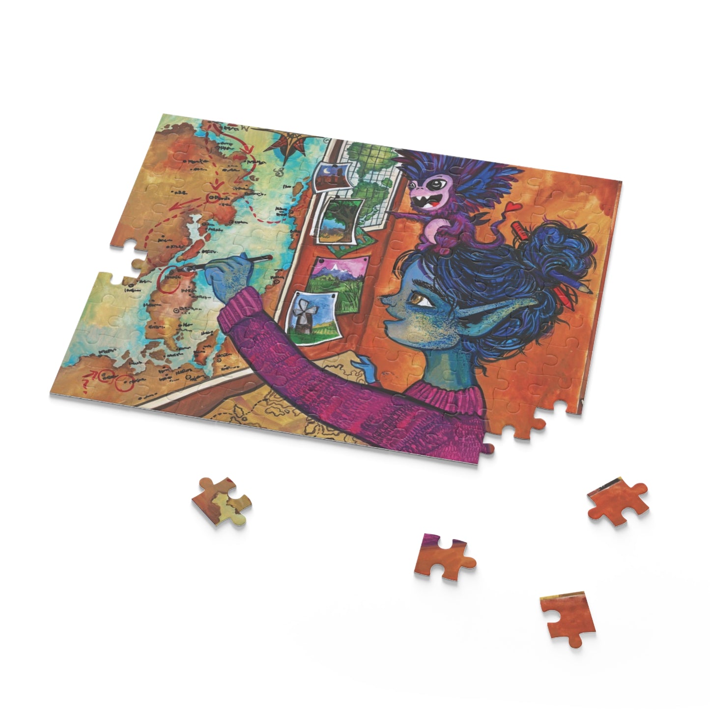 "She Mapped A Course" – Inspirational Puzzle #7 of 13-part series of transformational "Portal Puzzles" made from artwork from the book "But I Want To FLY!" (120/252/500-Piece)