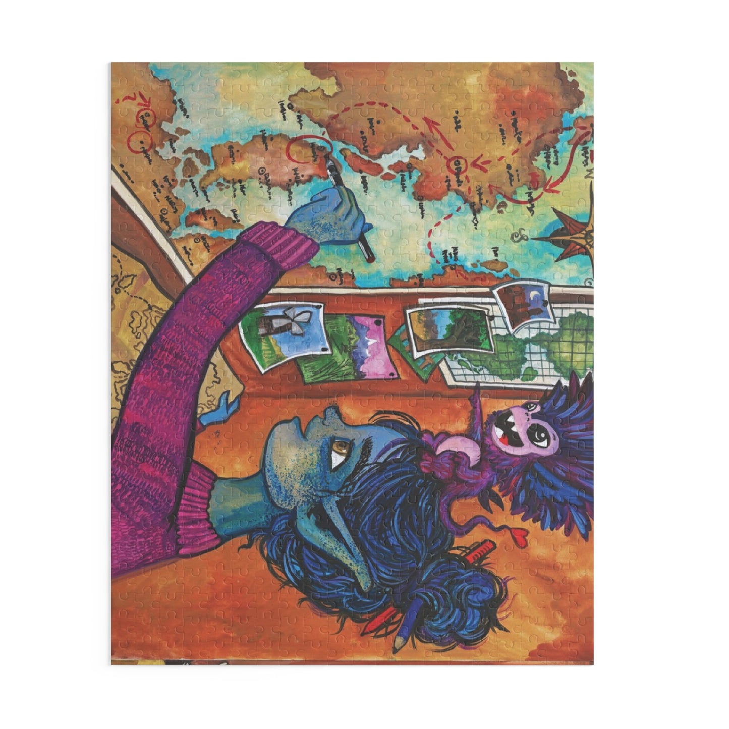 "She Mapped A Course" – Inspirational Puzzle #7 of 13-part series of transformational "Portal Puzzles" made from artwork from the book "But I Want To FLY!" (120/252/500-Piece)