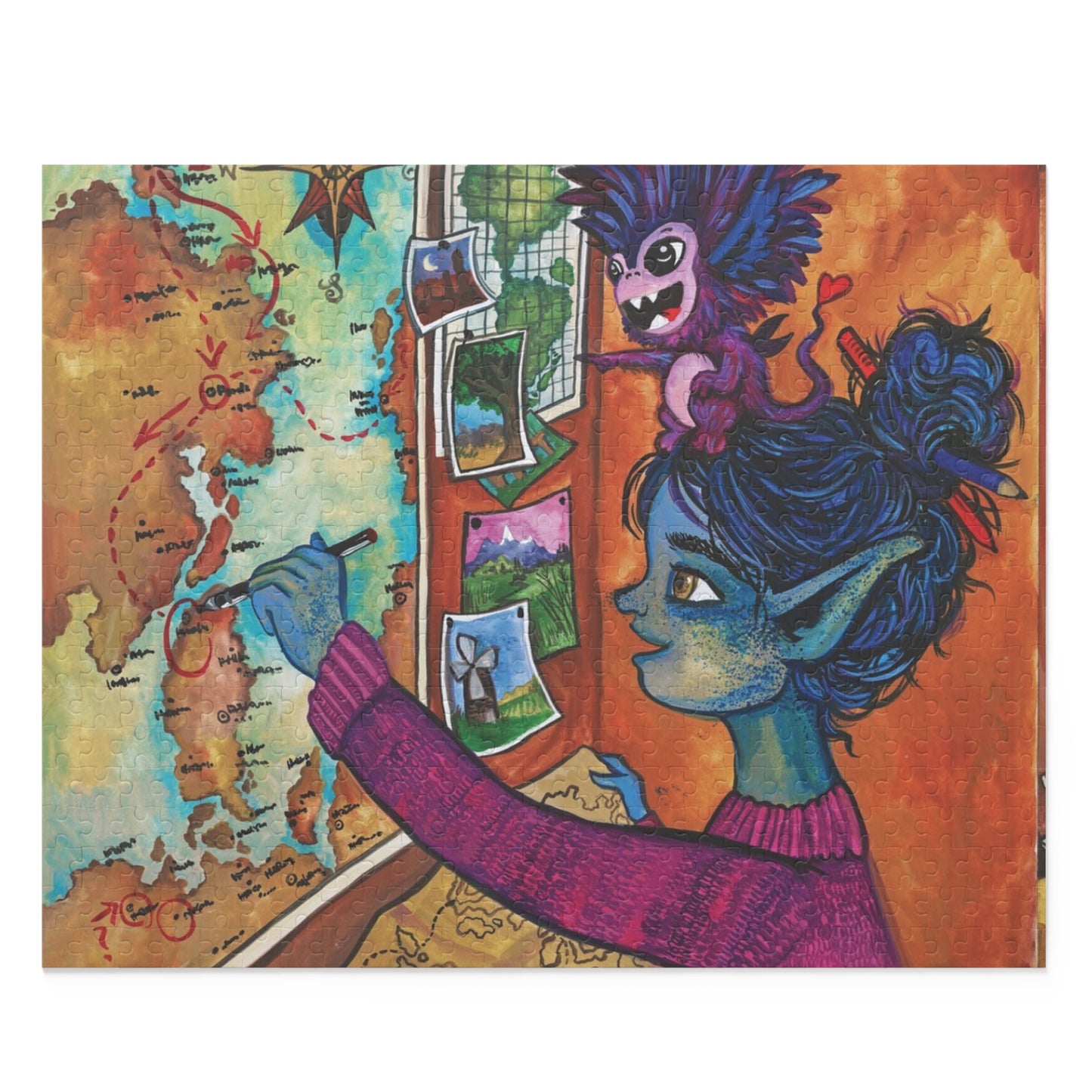 "She Mapped A Course" – Inspirational Puzzle #7 of 13-part series of transformational "Portal Puzzles" made from artwork from the book "But I Want To FLY!" (120/252/500-Piece)