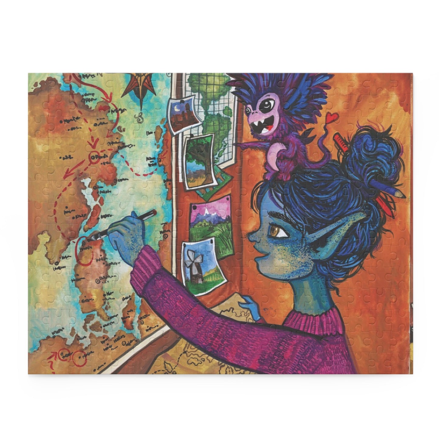 "She Mapped A Course" – Inspirational Puzzle #7 of 13-part series of transformational "Portal Puzzles" made from artwork from the book "But I Want To FLY!" (120/252/500-Piece)
